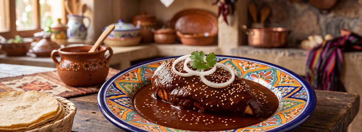 Mole rojo aligerado servido sobre pechuga de pollo con ajonjolí