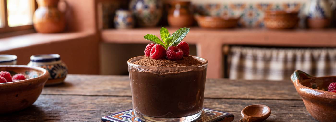 Mousse de chocolate con aguacate, sedoso y servido en copa