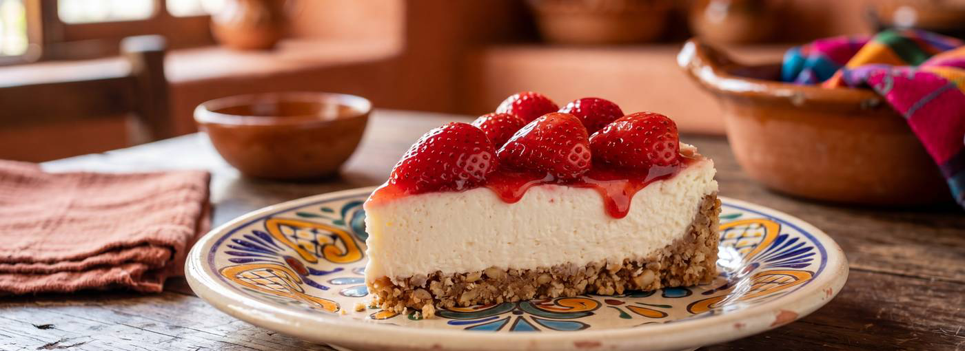 Cheesecake sin hornear con base de almendra y fresas frescas