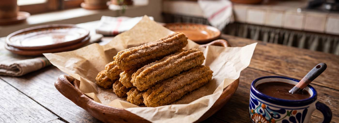 Churros de avena al horno con canela y dip de chocolate amargo
